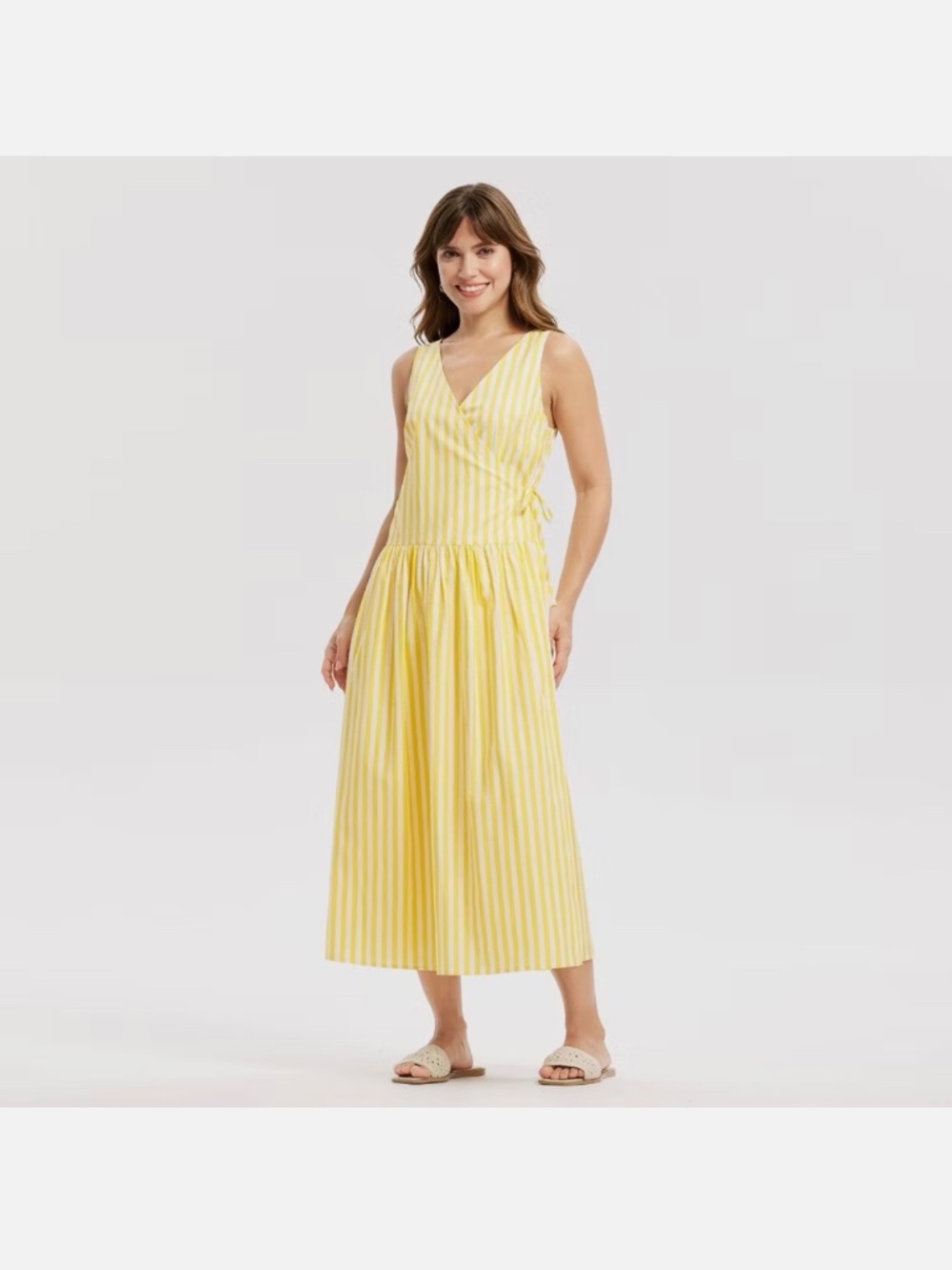 new YELLOW & WHITE STRIPE Sz XXL “A New Day“ Women's 100% Cotton Maxi Wrap Dress